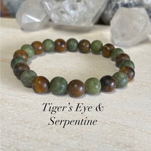 2/$40 - Tiger’s Eye and Matte Serpentine Gemstone Bracelet - Unisex